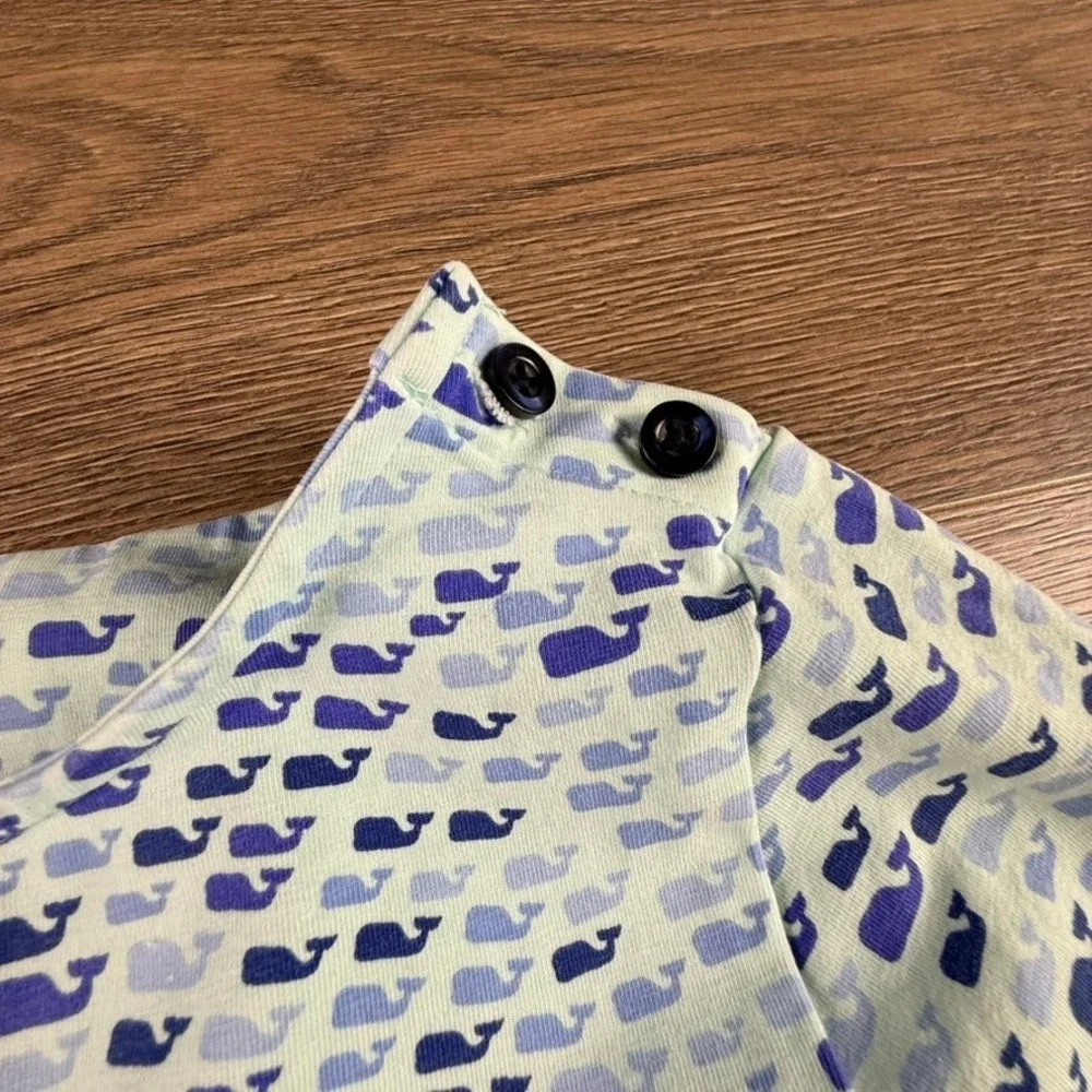 Vineyard Vines Girls Whale Print Aqua Shift Dress 3/4 Sleeve Preppy Spring Sz M